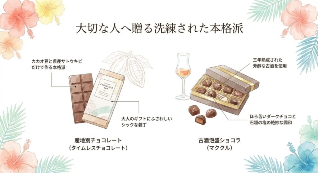 大切な人へ贈る洗練された本格派（産地別チョコレート・古酒泡盛ショコラ）
