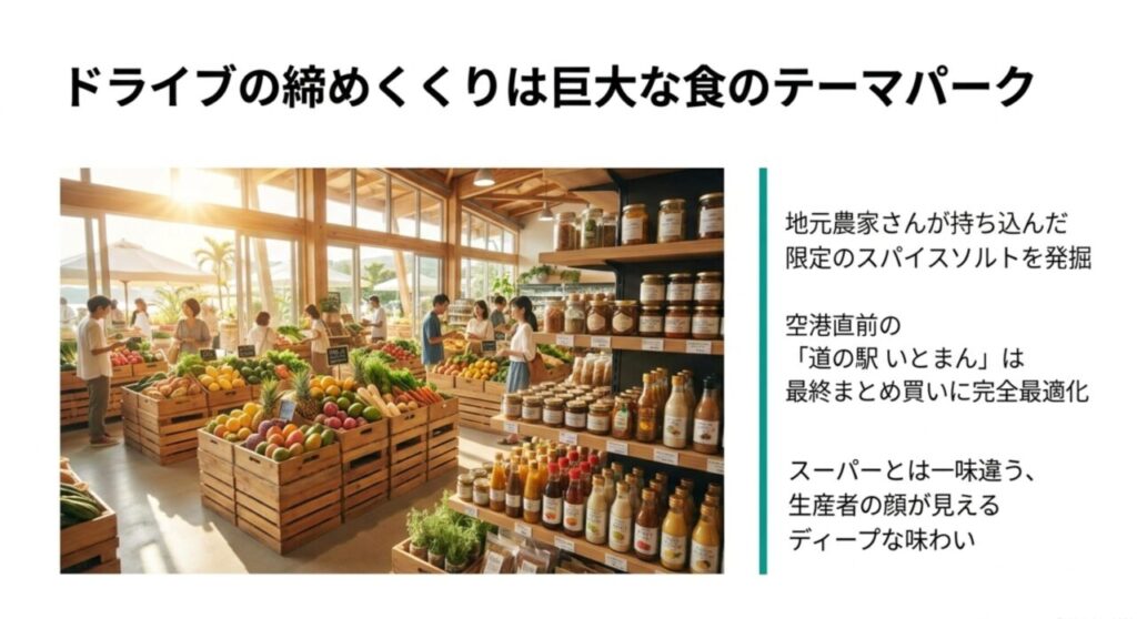 ドライブの締めくくりに立ち寄りたい巨大な食のテーマパーク「道の駅」