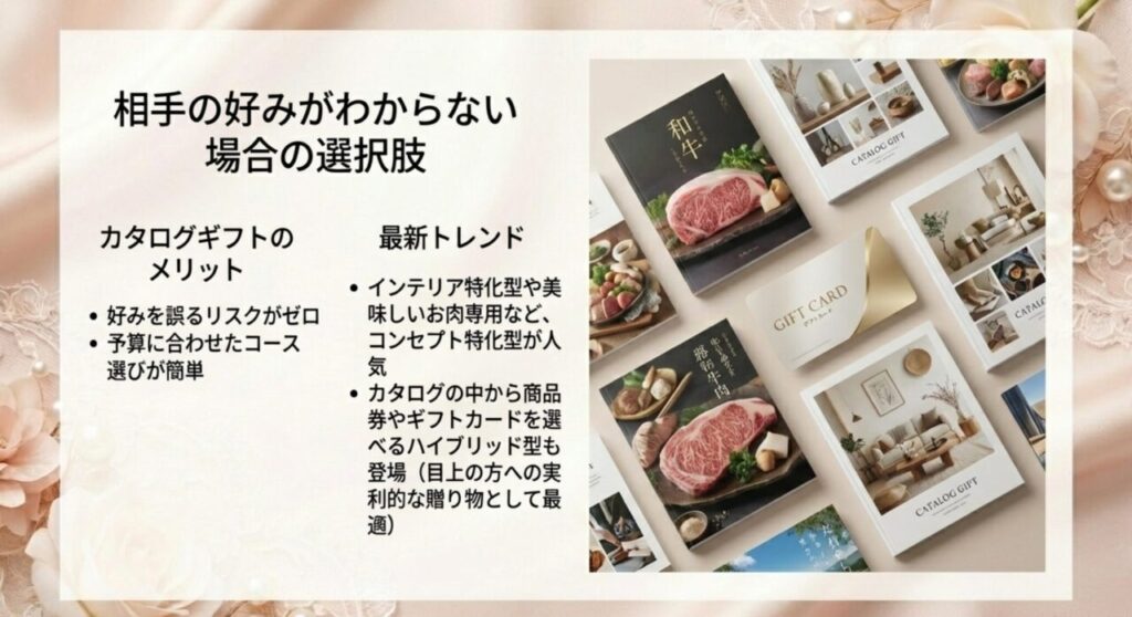 相手の好みがわからない時に便利なカタログギフト