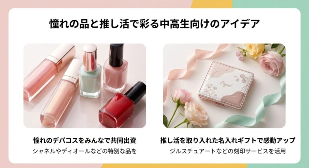 中高生に人気のデパコスや推し活名入れギフトのイメージ