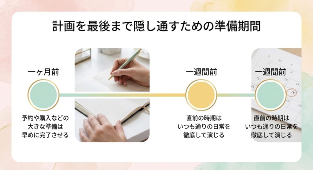 1ヶ月前から準備を始め直前は日常を演じるサプライズ計画のタイムスケジュール