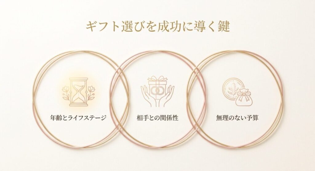 ギフト選びを成功に導く鍵となる年齢・関係性・予算の3要素