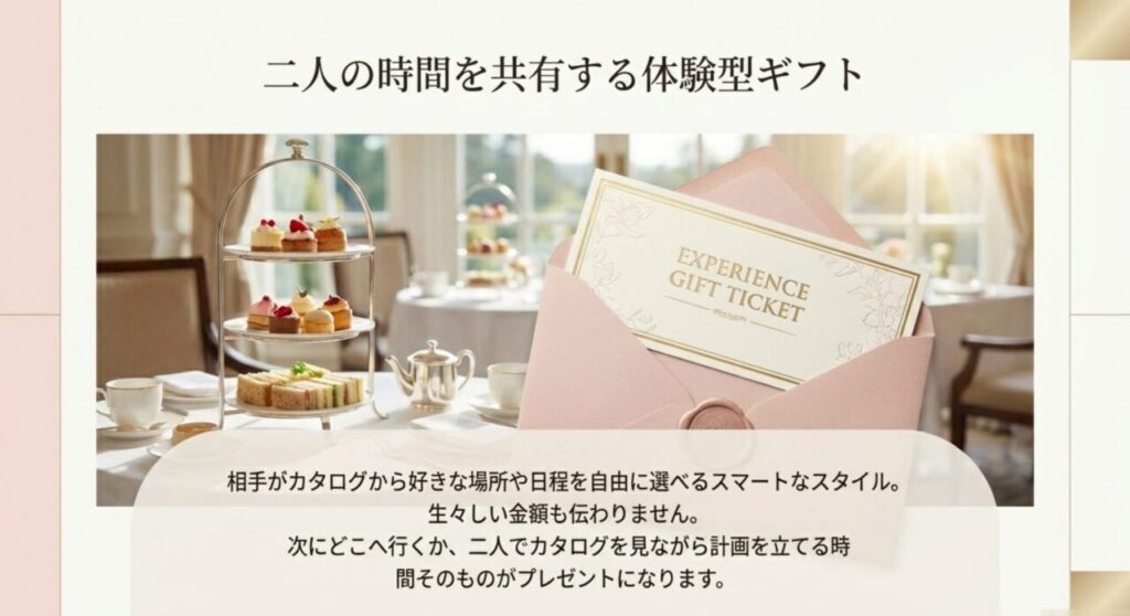 二人で素敵な時間を共有できるアフタヌーンティーなどの体験型ギフトチケット