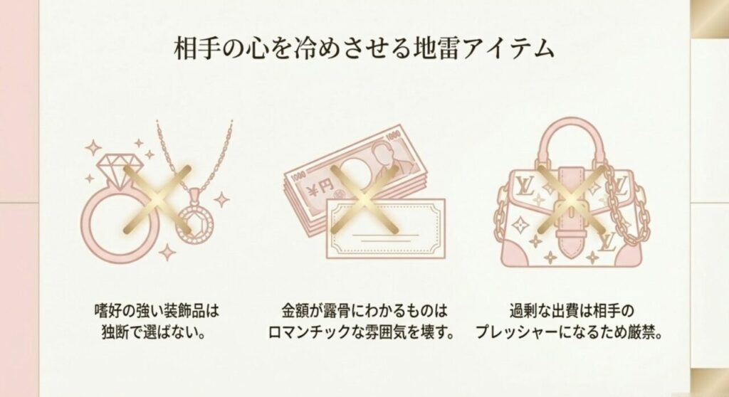 誕生日プレゼントで避けるべき高価なジュエリーや現金などのNGアイテム