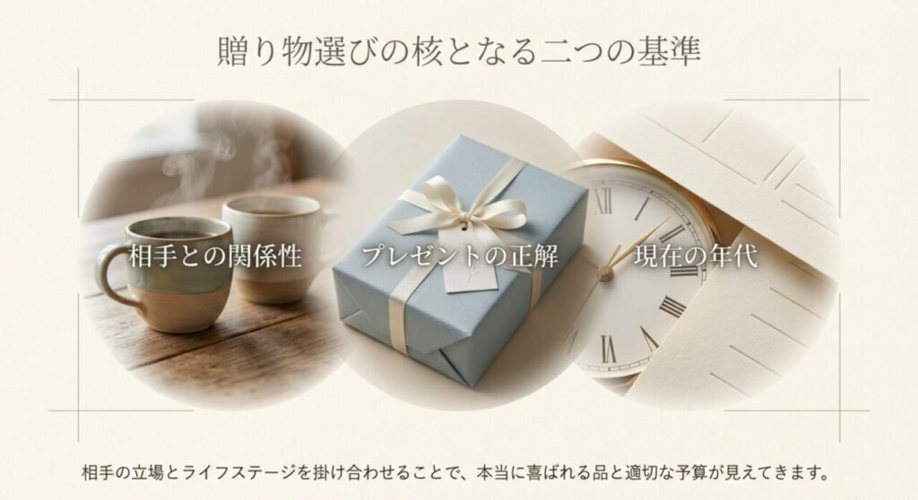 贈り物選びの核となる二つの基準である関係性と年代