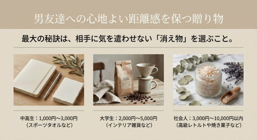 男友達への心地よい距離感を保つ文房具やコーヒーなどの消え物