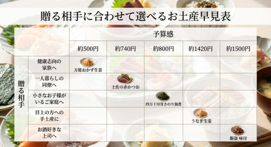 贈る相手や予算で選べる高知のお土産早見表
