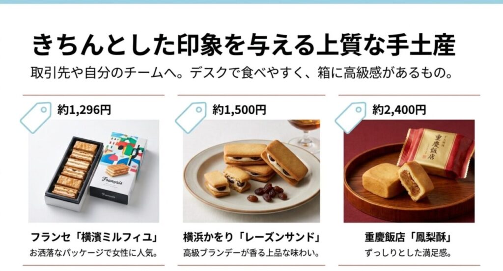 横濱ミルフィユなど職場に配るのに適した約1500円から2000円台の上質な手土産