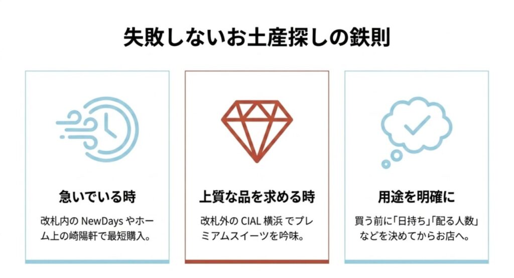 時間や用途に合わせた横浜駅構内で失敗しないお土産探しの3つの鉄則