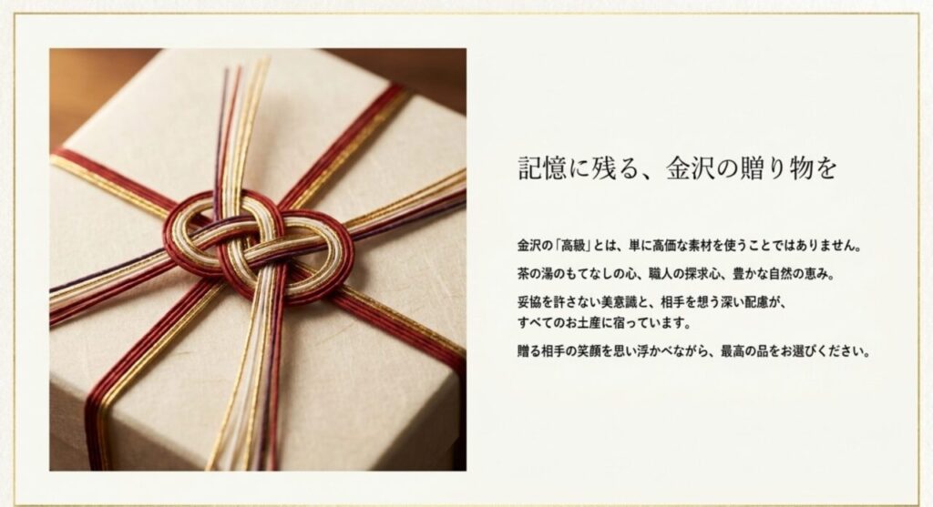相手の心に残る金沢の高級なお土産と美しい水引のラッピング