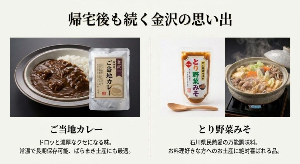 ご当地カレーやとり野菜みそなど長期保存可能な金沢のお土産