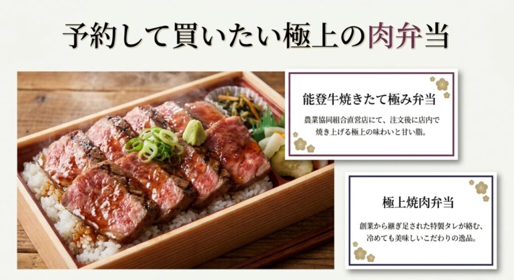 注文後に焼き上げる能登牛極み弁当など極上の肉弁当