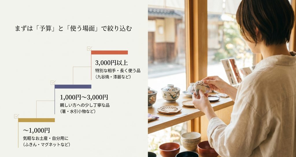 金沢の食べ物以外のお土産を1000円以下・1000円から3000円・3000円以上の予算と使う場面から選ぶ