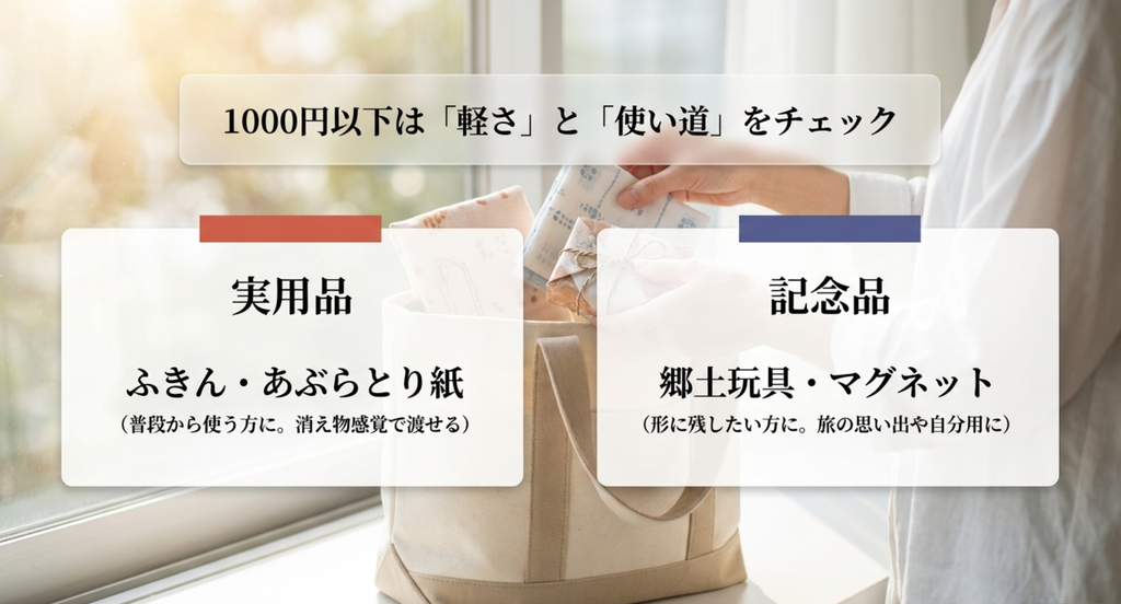 1000円以下の金沢土産はふきんやあぶらとり紙などの実用品と郷土玩具やマグネットなどの記念品を使い分ける
