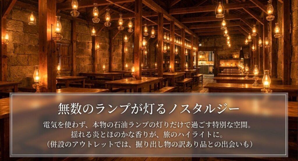 167個の石油ランプが幻想的な灯りに包まれる空間、小樽の代名詞である北一硝子のカフェ