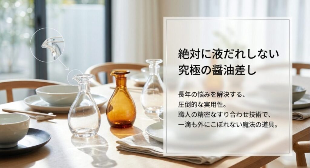 食卓の悩みを解決する魔法の傑作、職人技が光る絶対液だれしない醤油差し
