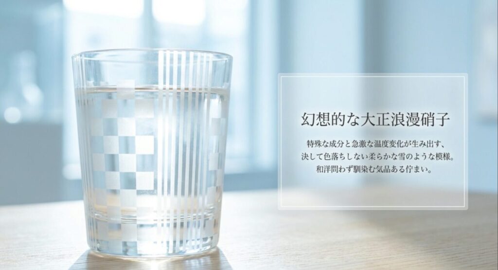 魔法のように乳白色の模様が浮かび上がる伝統技法、大正浪漫硝子