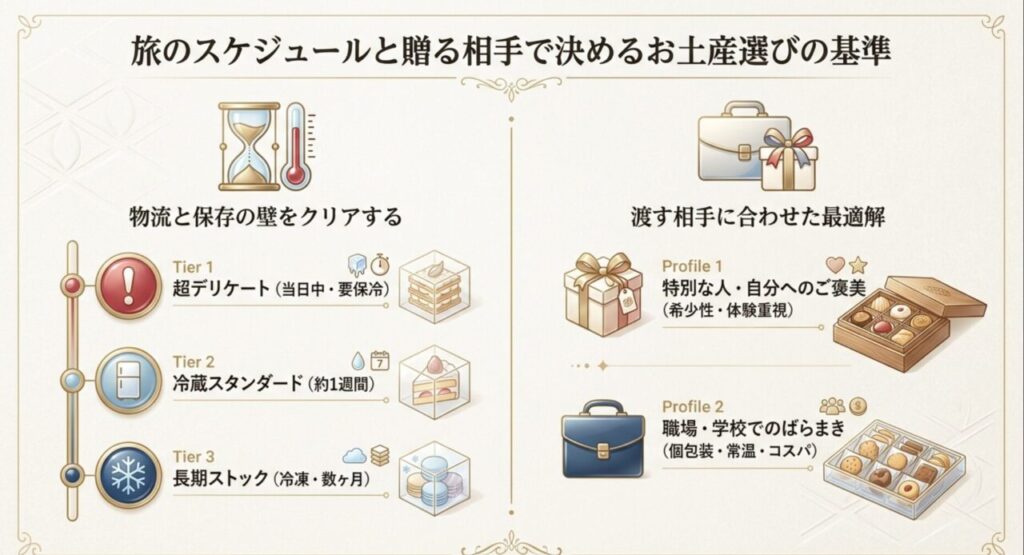 旅のスケジュールと贈る相手で決めるお土産選びの基準