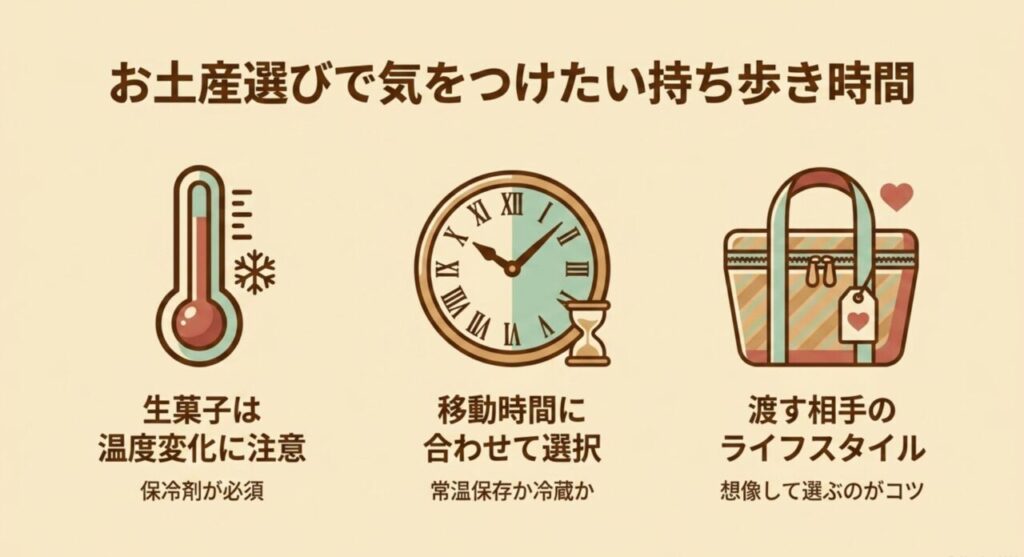 お土産選びで気をつけたい持ち歩き時間のポイント