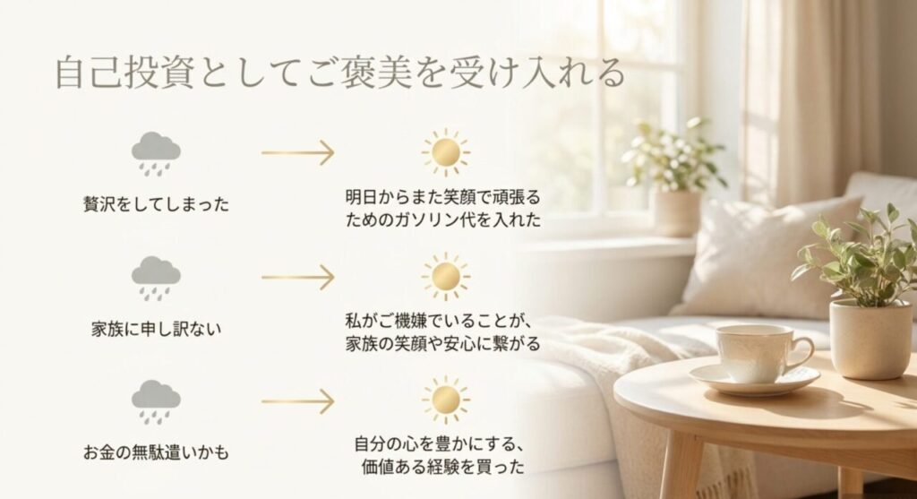 自己投資としてご褒美を受け入れる：罪悪感を手放すリフレーミングのヒント