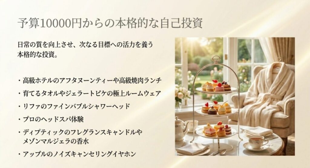 予算10000円からの本格的な自己投資：日常の質を向上させ活力を養う