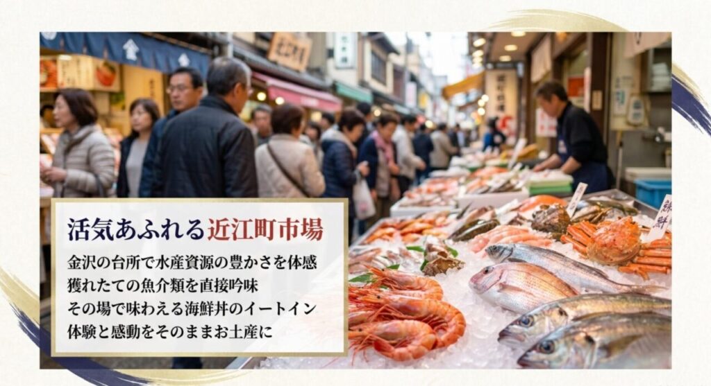 鮮魚が並び活気あふれる近江町市場