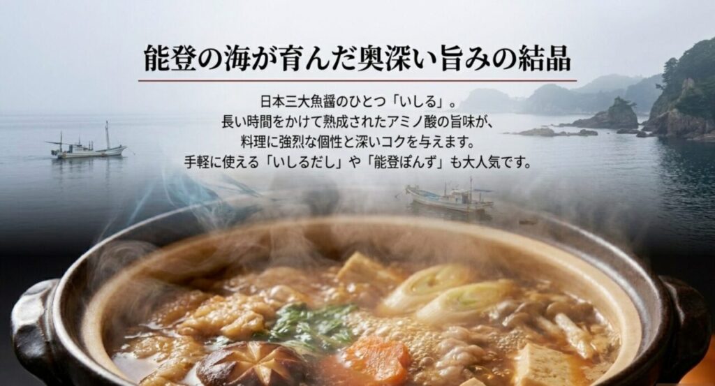 日本三大魚醤のひとつ、能登のいしると奥深い旨みの結晶を伝えるスライド