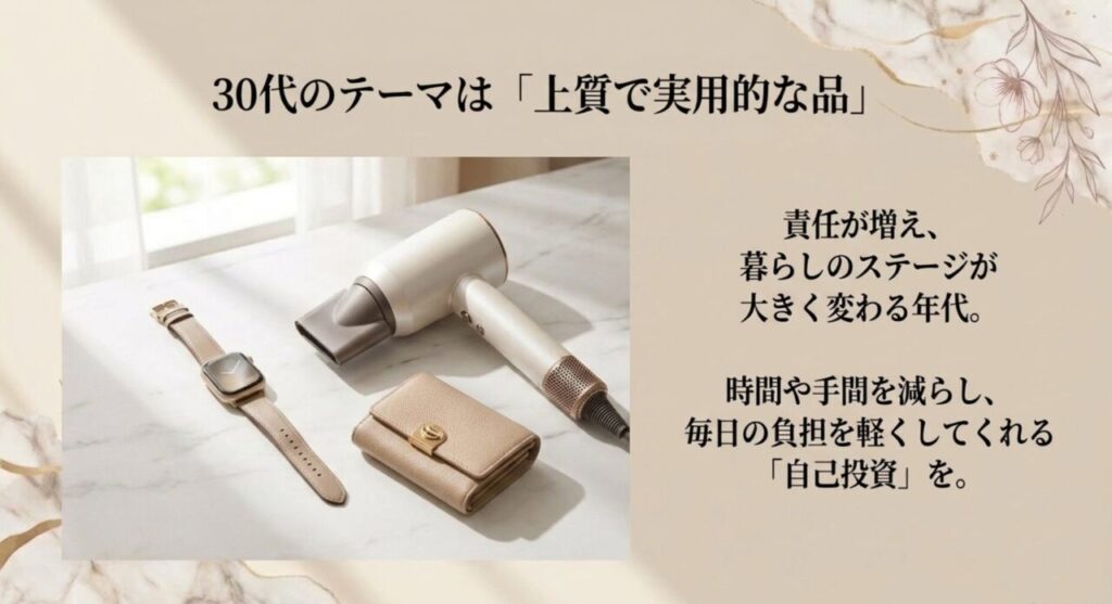 美容家電、ミニ財布、ホテルのアフタヌーンティーを紹介する30代女性向けご褒美
