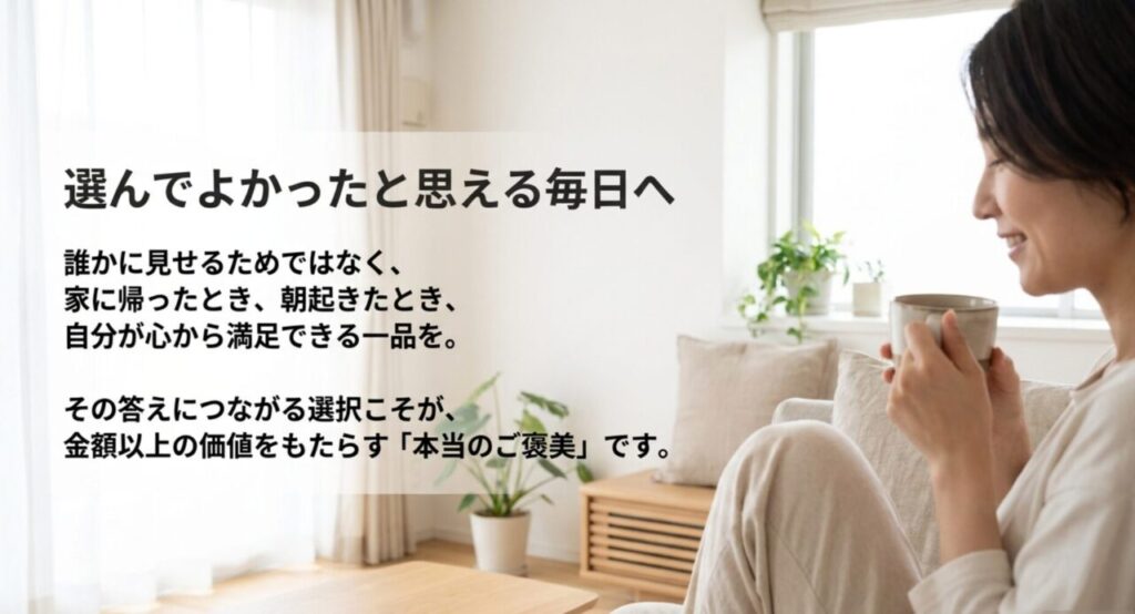 誰かに見せるためではなく自分が心から満足できる一品を選ぶ大切さを伝えるまとめ