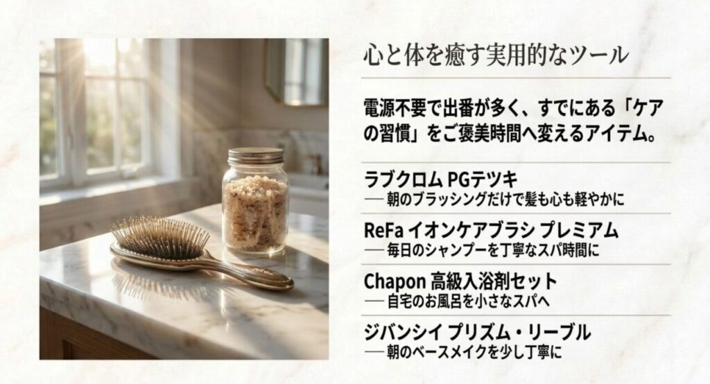 ラブクロム、ReFaブラシ、Chapon入浴剤、ジバンシイのフェイスパウダーを紹介する8000円台のご褒美