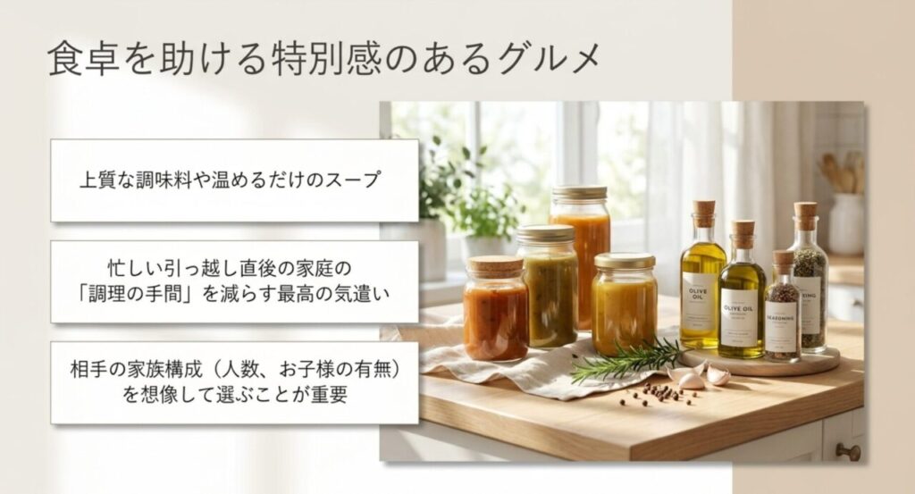 新築祝い5000円前後で選ぶ上質な調味料やスープなど家族構成に合わせたグルメギフトの図