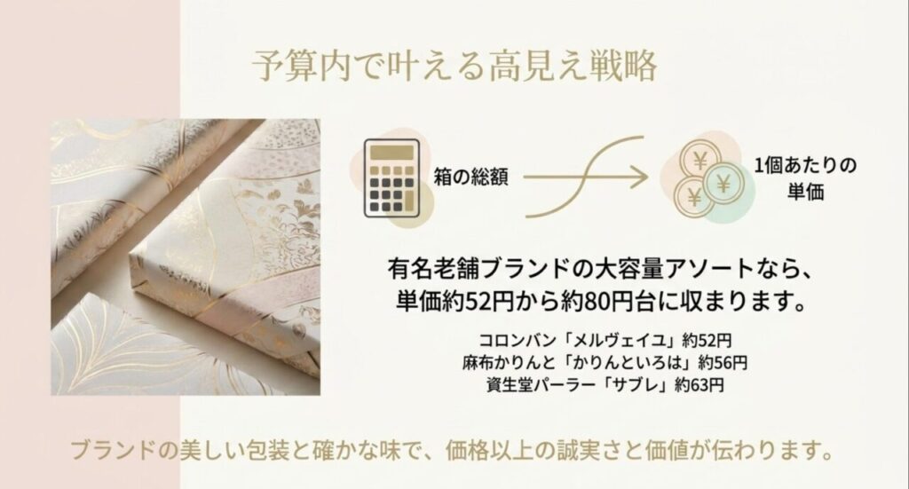予算内で叶える高見え戦略として、1個あたりの単価を抑えつつブランド価値を活用する方法を解説