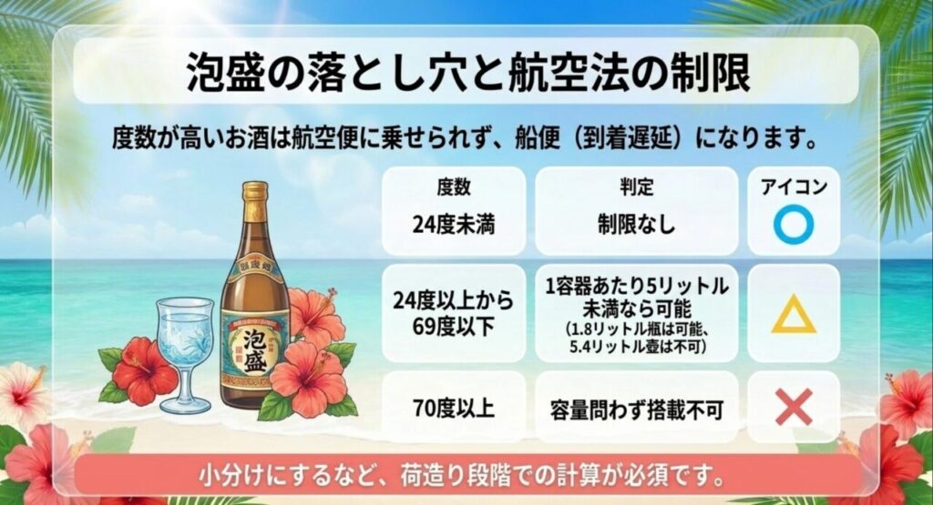 泡盛のアルコール度数別・航空便の搭載判定基準