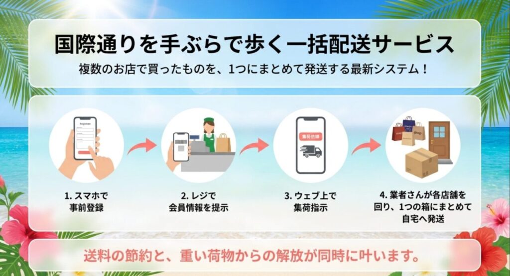 国際通りの複数店舗での購入品を1つにまとめるおまとめ配送