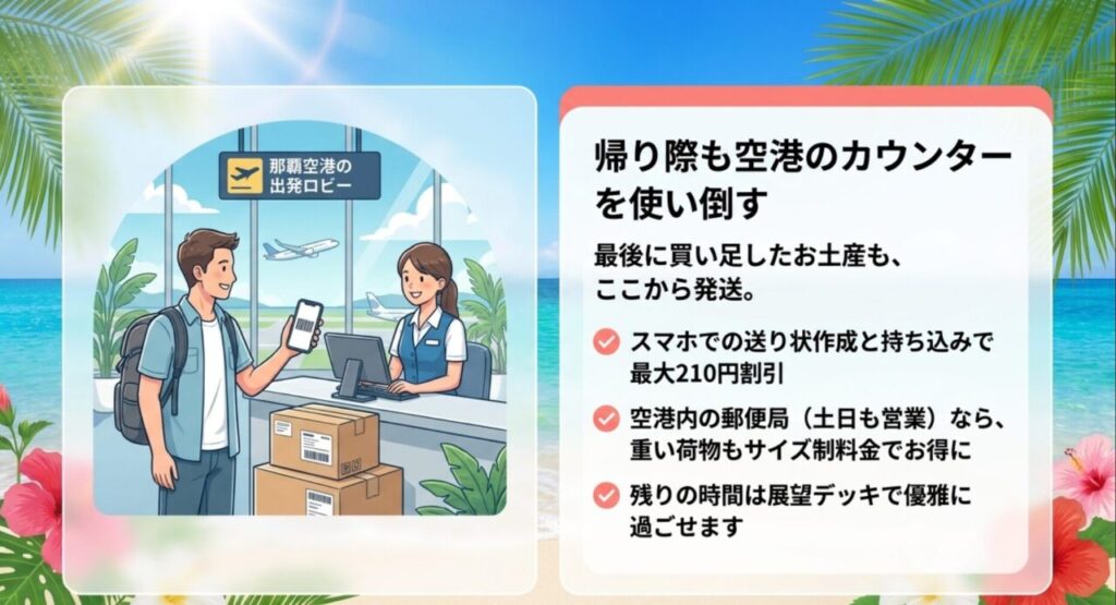 那覇空港出発ロビーからの発送と割引の活用