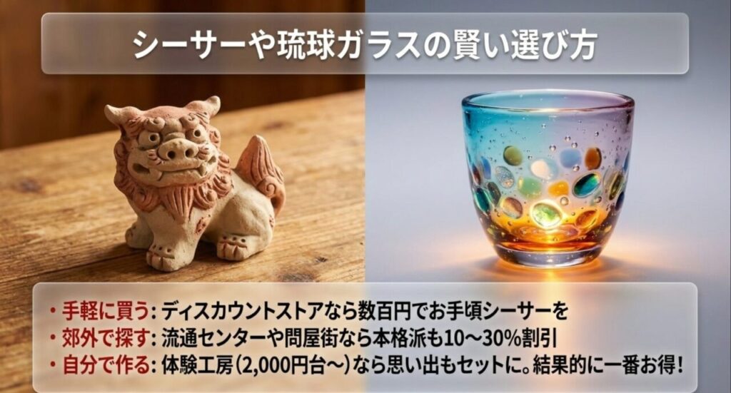 シーサーや琉球ガラスをディスカウントストアや体験工房で安く賢く選ぶ方法