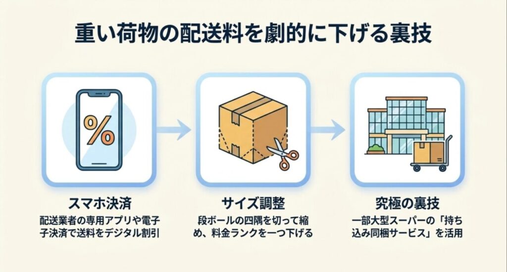 スマホ決済割引やサイズ調整、スーパーの持ち込み同梱など配送料を劇的に下げる裏技