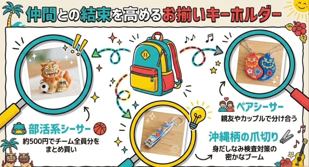 部活系シーサーやペアシーサーなど仲間との結束を高めるお揃いキーホルダー