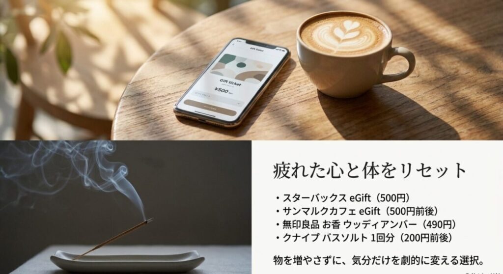 カフェチケットやお香など、500円で楽しめる癒やしアイテムの紹介
