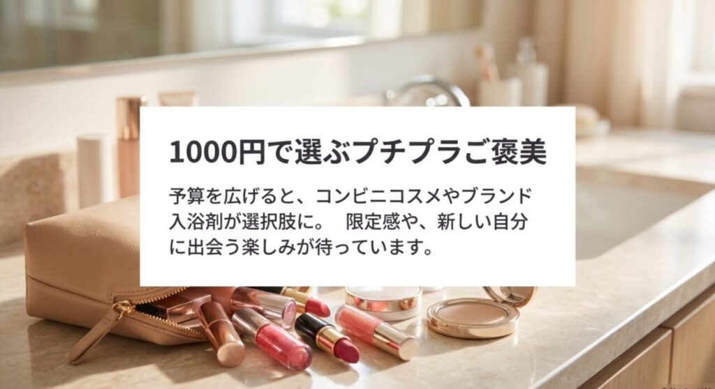 1000円の予算で選ぶプチプラコスメや入浴剤などのご褒美紹介