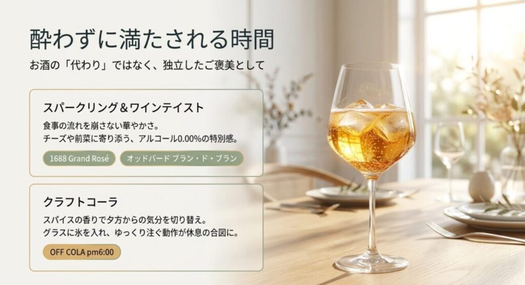 ノンアルコールスパークリングとクラフトコーラで楽しむご褒美時間