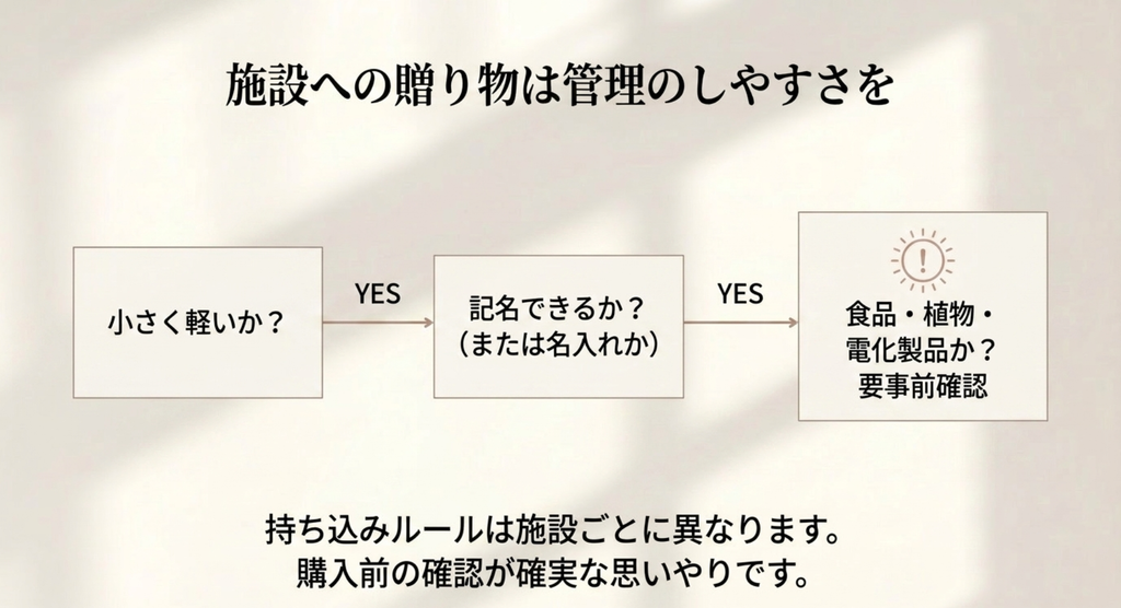 小さく軽く記名しやすく施設ルールを確認して選ぶプレゼント