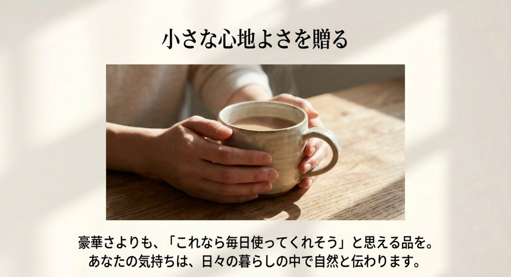 毎日使えるマグカップのように暮らしの中で自然に気持ちが伝わるプレゼント