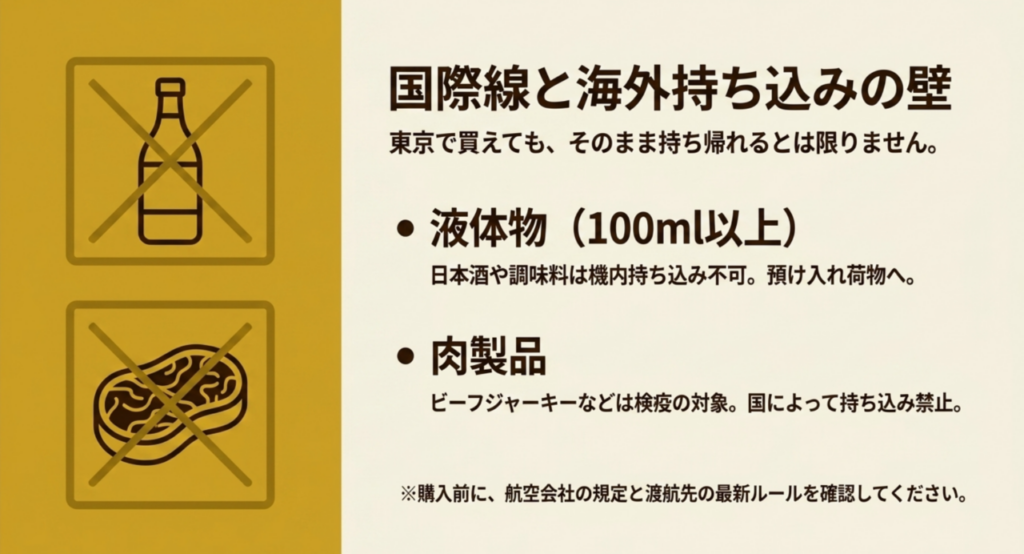 液体物や肉製品など国際線と海外持ち込みで確認が必要な東京土産の注意点