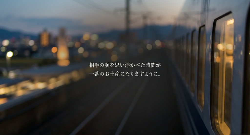 相手の顔を思い浮かべながら東京土産を選んだ時間も贈り物になることを伝えるまとめスライド