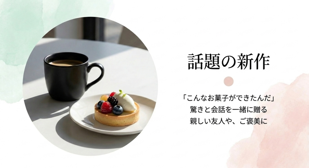 親しい友人や自分へのご褒美にも選びやすい話題の新作東京スイーツを紹介するスライド