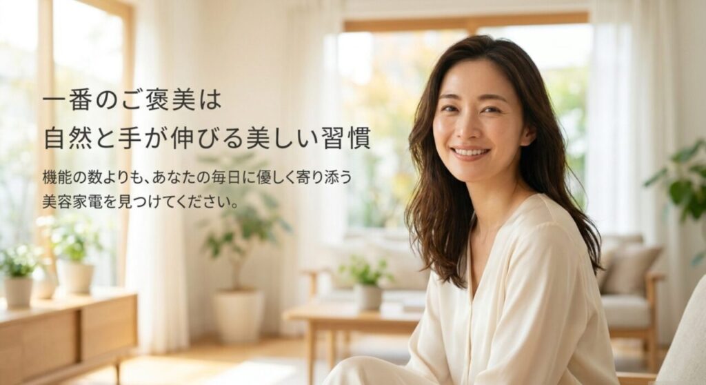 機能の数より毎日に寄り添い自然と使い続けられる美容家電を選ぶまとめスライド
