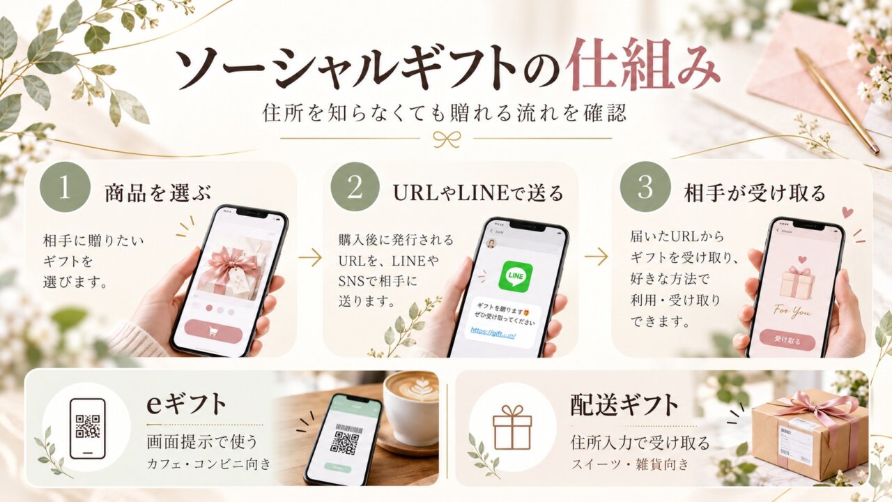 住所を知らなくても贈れるソーシャルギフトの仕組み