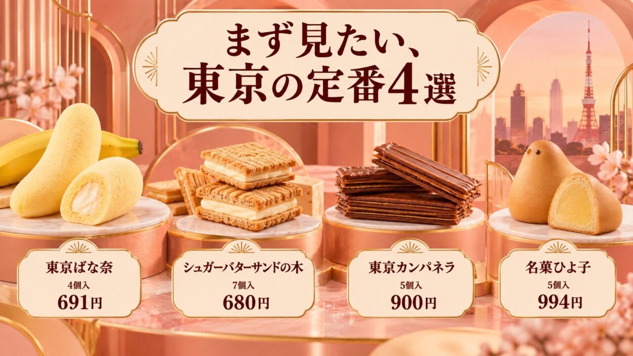 東京ばな奈・シュガーバターサンドの木・東京カンパネラ・名菓ひよ子の1000円以下の東京土産