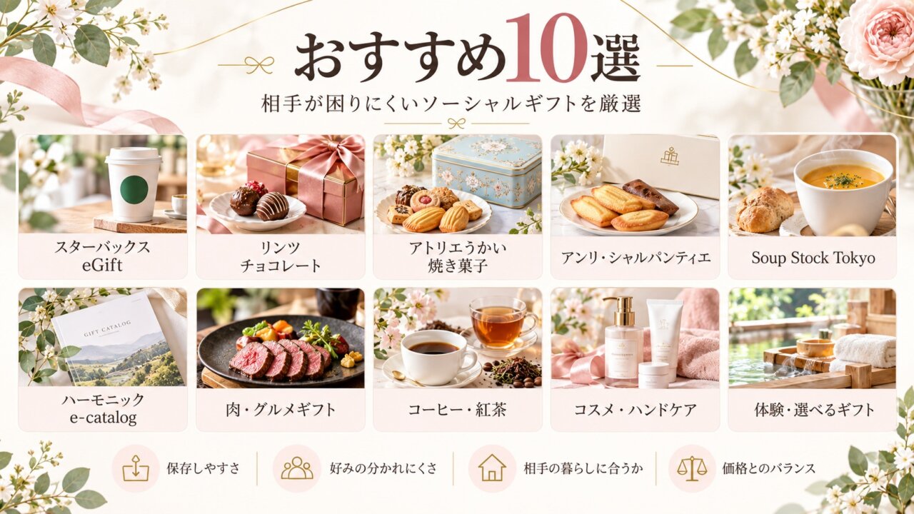 相手が困りにくいソーシャルギフトおすすめ10選